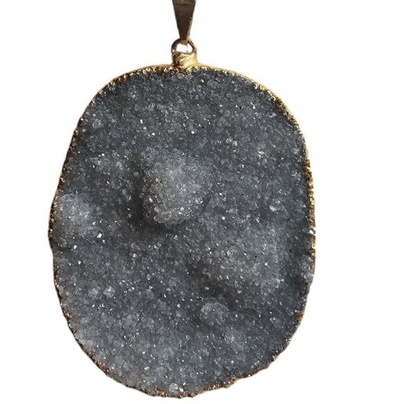 Grey Blue Natural Druzy Agate Pendant Necklace - Picture 2 of 7